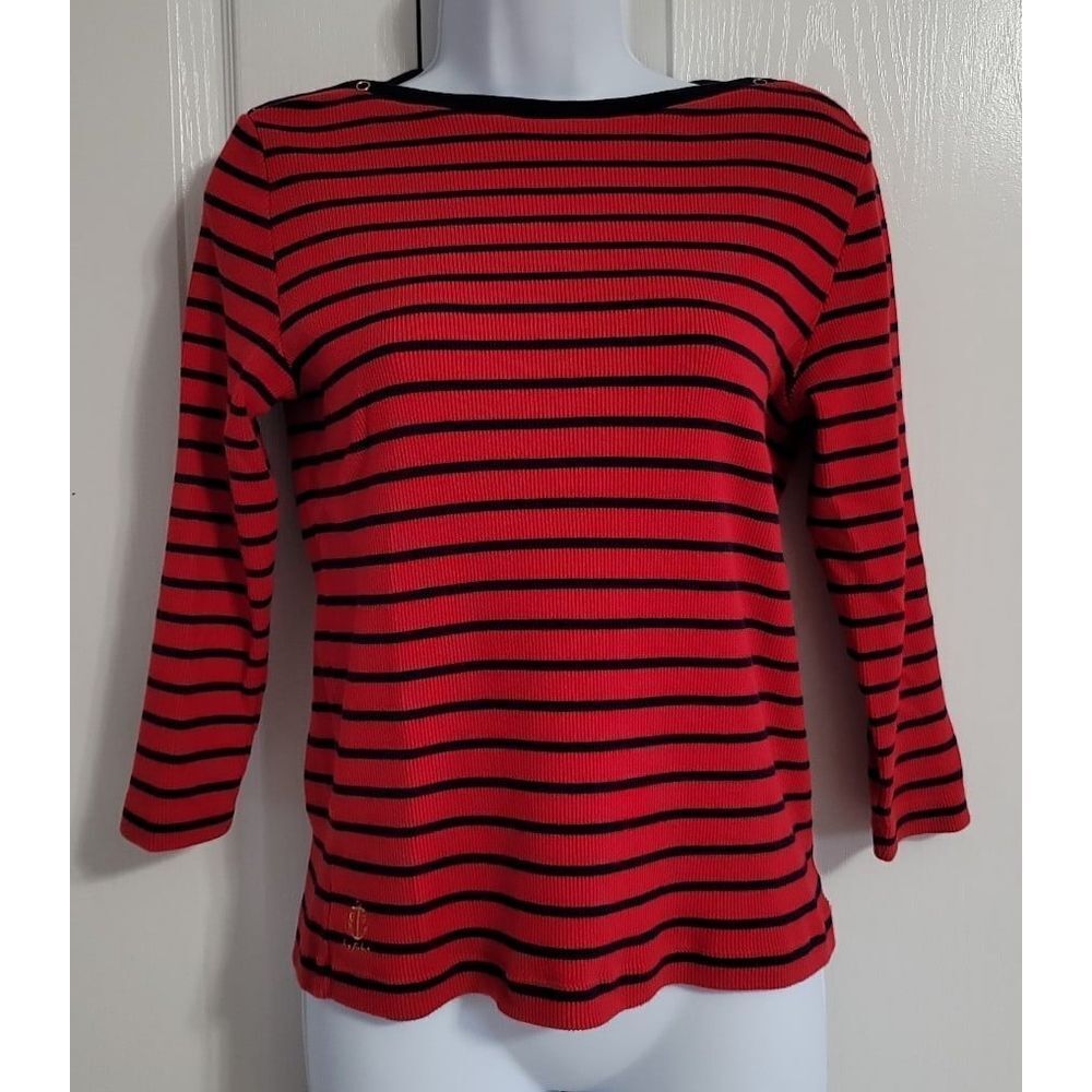 Lauren‎ Ralph Lauren Red top with navy stripes size Small